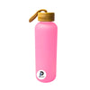 Botella con capacidad de 20 oz, color rosa, tapa bambú y acabado frozed