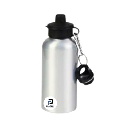 Botella con capacidad de 600 ml, color plata, tipo deportiva y material aluminio
