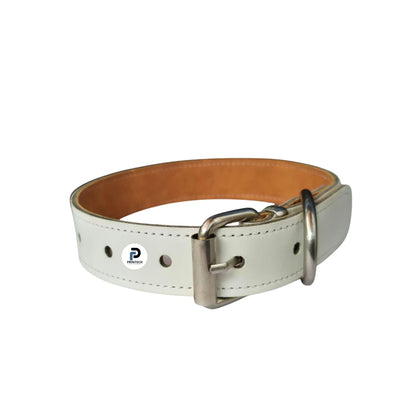 Collar con tamaño de L, color blanco, tipo correa y uso mascota