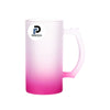 Jarra con capacidad de 16 oz, color rosa, tipo cervecera y acabado frozed