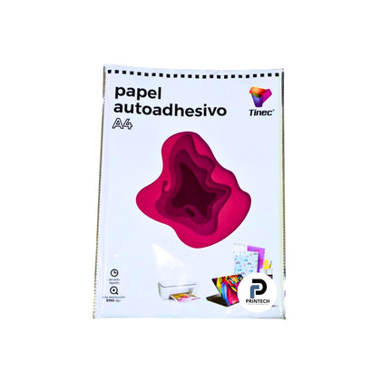Papel tamaño A4 x 135 gr, cantidad 20 hojas, tipo pet adhesivo y color blanco
