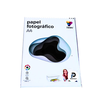 Papel tamaño A4 x 260 gr, cantidad 20 hojas y tipo fotográfico