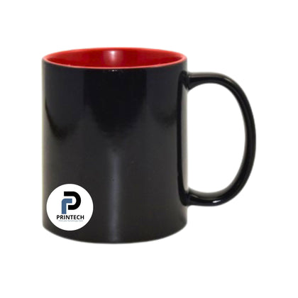Taza con capacidad de 11 oz, color negro, tipo mágica y inner rojo