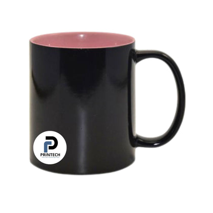 Taza con capacidad de 11 oz, color negro, tipo mágica y inner rosa