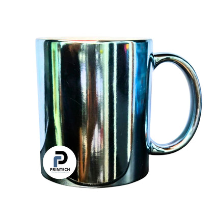 Taza con capacidad de 11 oz, color azul, tipo espejo y material cerámica