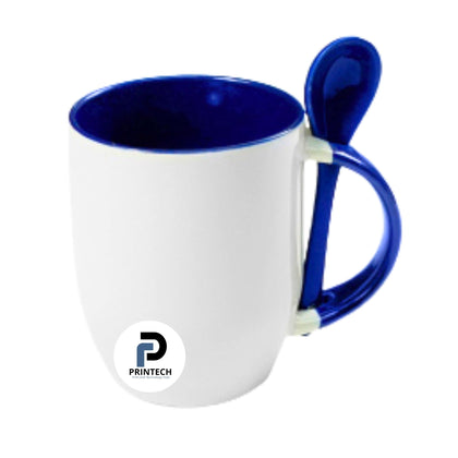 Taza con capacidad de 11 oz, color azul, accesorio cucharita y material cerámica