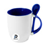 Taza con capacidad de 11 oz, color azul, accesorio cucharita y material cerámica