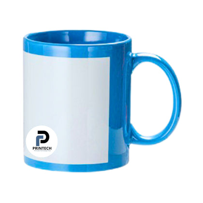 Taza con capacidad de 11 oz, parche blanco, inner celeste y material cerámica