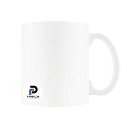 Taza con capacidad de 11 oz, color blanco, forma cilindrica y material cerámica