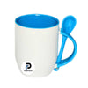 Taza con capacidad de 11 oz, color celeste, accesorio cucharita y material cerámica