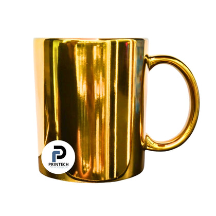 Taza con capacidad de 11 oz, color dorado, tipo espejo y material cerámica