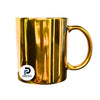 Taza con capacidad de 11 oz, color dorado, tipo espejo y material cerámica