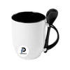 Taza con capacidad de 11 oz, color negro, accesorio cucharita y material cerámica