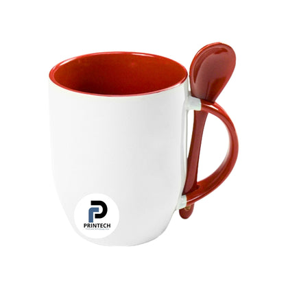 Taza con capacidad de 11 oz, color rojo, accesorio cucharita y material cerámica