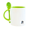 Taza con capacidad de 11 oz, color verde claro, accesorio cucharita y material cerámica