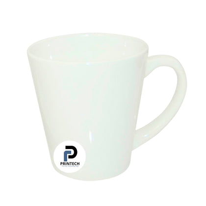 Taza con capacidad de 12 oz, color blanco, forma cónica y material cerámica