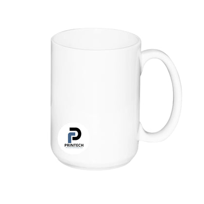 Taza con capacidad de 15 oz, color blanco, forma cilindrica y material cerámica
