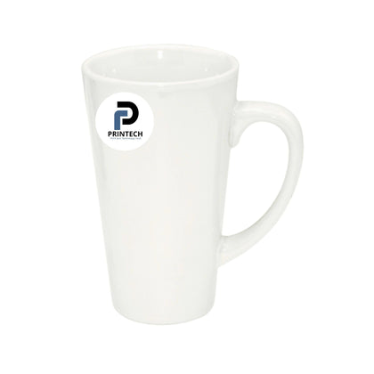 Taza con capacidad de 17 oz, color blanco, forma cónica y material cerámica