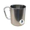 Taza con capacidad de 300 ml, color plata, accesorio mosquetón y material acero