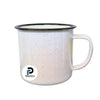 Taza con capacidad de 6 oz, color blanco, borde negro y material peltre