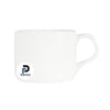 Taza con capacidad de 6 oz, color blanco, forma cilindrica y material cerámica