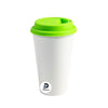 Vaso con capacidad de 12 oz, color blanco, tapa verde y material acero